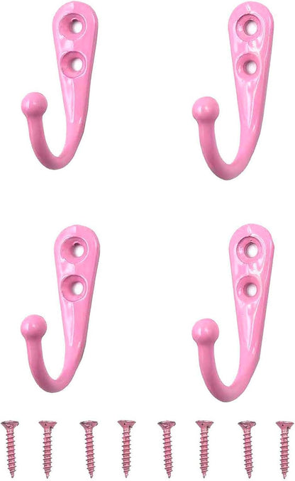 4 Pcs Wall Mounted Hooks for Bedroom,Bathroom,Kitchen,and Cabinet Hangers (with 8 Screws)-Pink