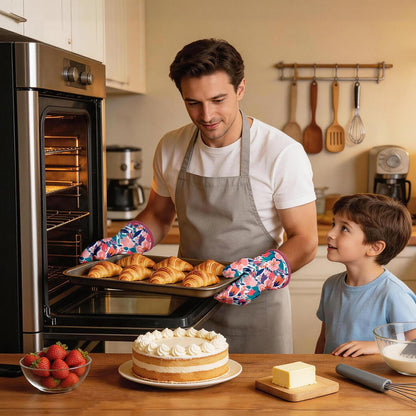 Pink Flowers Oven Mitts and Pot Holders Sets, Heat Resistant Kitchen Gloves Hot Pads