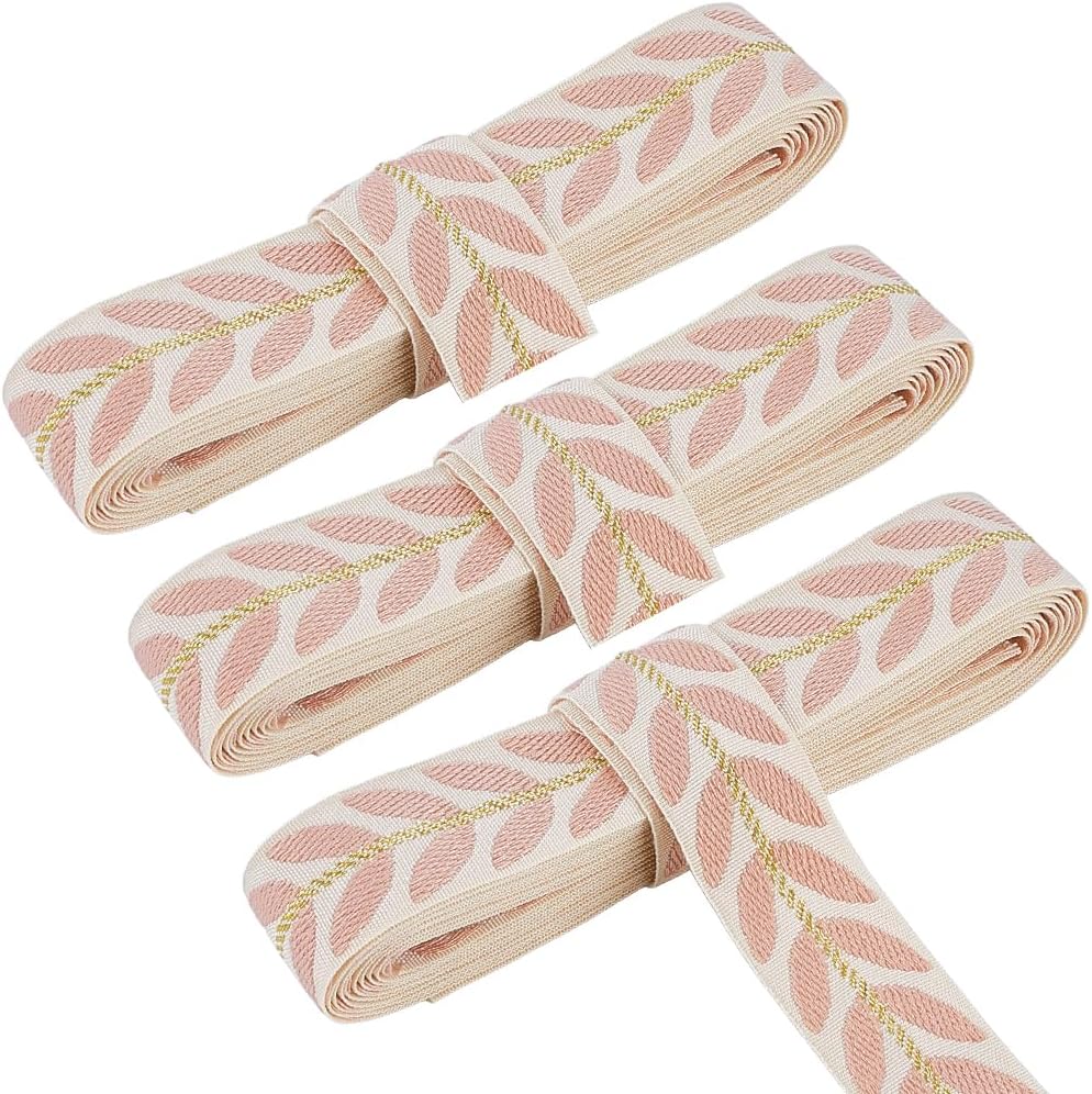 3 Rolls Pink Jacquard Ribbon Leaf Curtain Trim for Sewing Making