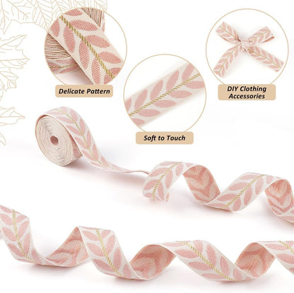 3 Rolls Pink Jacquard Ribbon Leaf Curtain Trim for Sewing Making