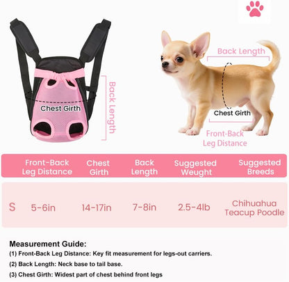 Dog Backpack Carrier/Cat Carrier, Adjustable Pet Front Carriers Travel Bag for Puppy Medium Dogs, Legs Out, Soft Ventilated Doggie Chest Carry Backpacks for Hiking/Camping, 2.5-4 lbs, Pink