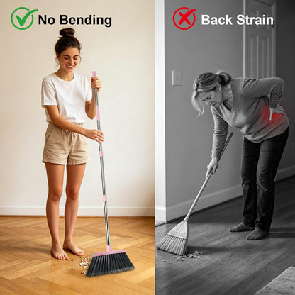 Broom and Dustpan Combo Set,51" Long Handle,Gray Pink