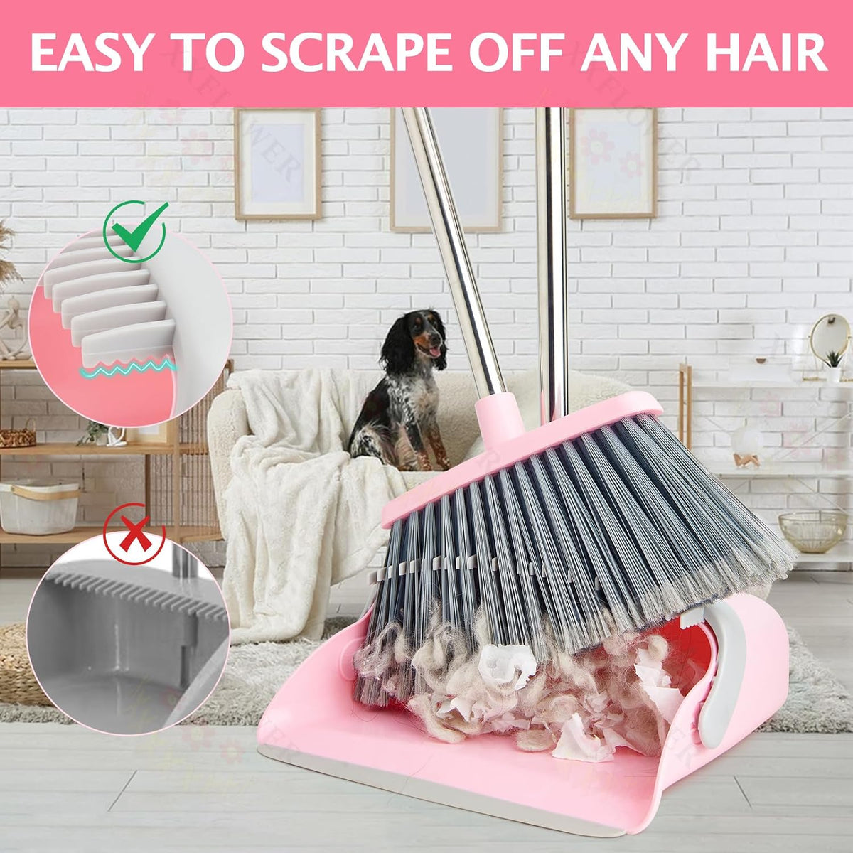 Broom and Dustpan Combo Set,51" Long Handle,Gray Pink
