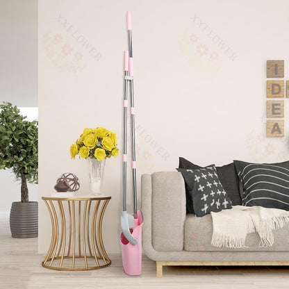 Broom and Dustpan Combo Set,51" Long Handle,Gray Pink