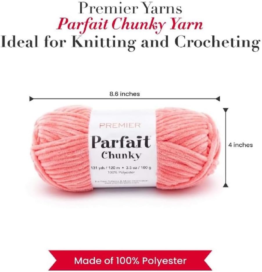 Premier Parfait Chunky Chenille Yarn 3 Pk Bundle with Markers (Coral)