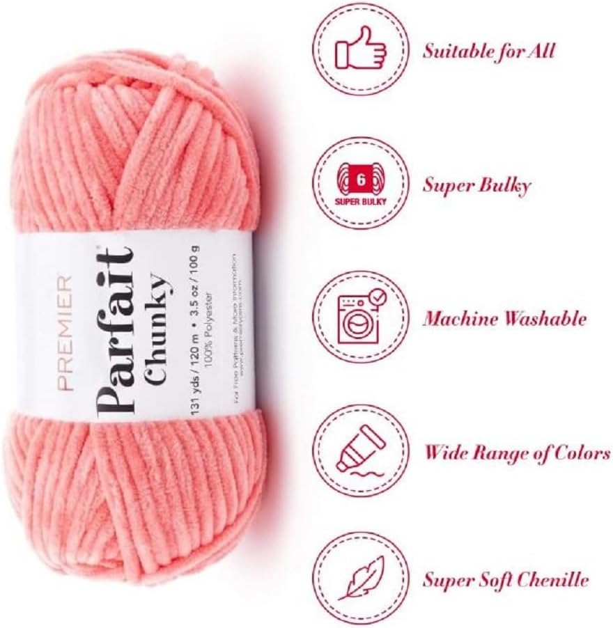 Premier Parfait Chunky Chenille Yarn 3 Pk Bundle with Markers (Coral)