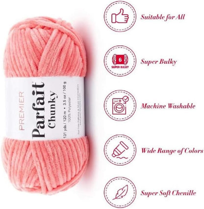 Premier Parfait Chunky Chenille Yarn 3 Pk Bundle with Markers (Coral)