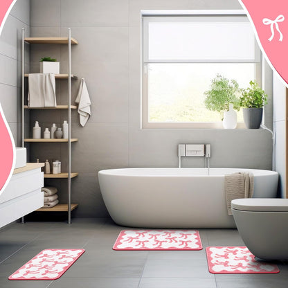 3 Pcs Pink Bow Bathroom Rugs Coquette Cute Bath Mat Bathroom Decor