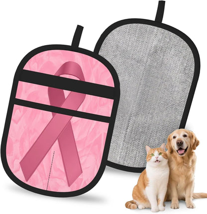 Breast Cancer Survivor Awareness Pink Ribbon Pet Hair Removal Glove Dogs Hair Remover Glove Cats Fur Removal Tool with Hanging Loop for Couch 6.7X9.5 in