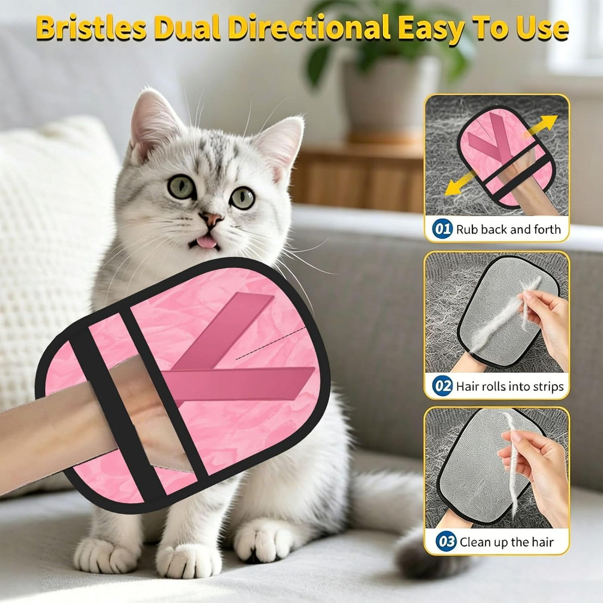 Breast Cancer Survivor Awareness Pink Ribbon Pet Hair Removal Glove Dogs Hair Remover Glove Cats Fur Removal Tool with Hanging Loop for Couch 6.7X9.5 in