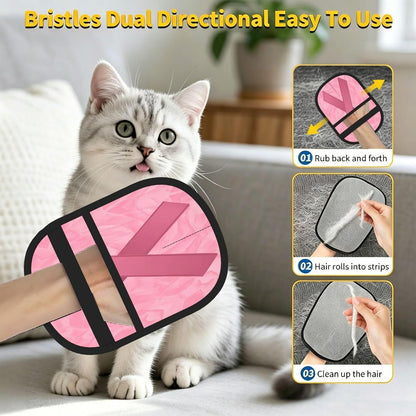 Breast Cancer Survivor Awareness Pink Ribbon Pet Hair Removal Glove Dogs Hair Remover Glove Cats Fur Removal Tool with Hanging Loop for Couch 6.7X9.5 in