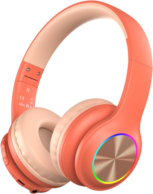 Kids Bluetooth 6.0 Headphones, LED Light, 85Hours Playtime