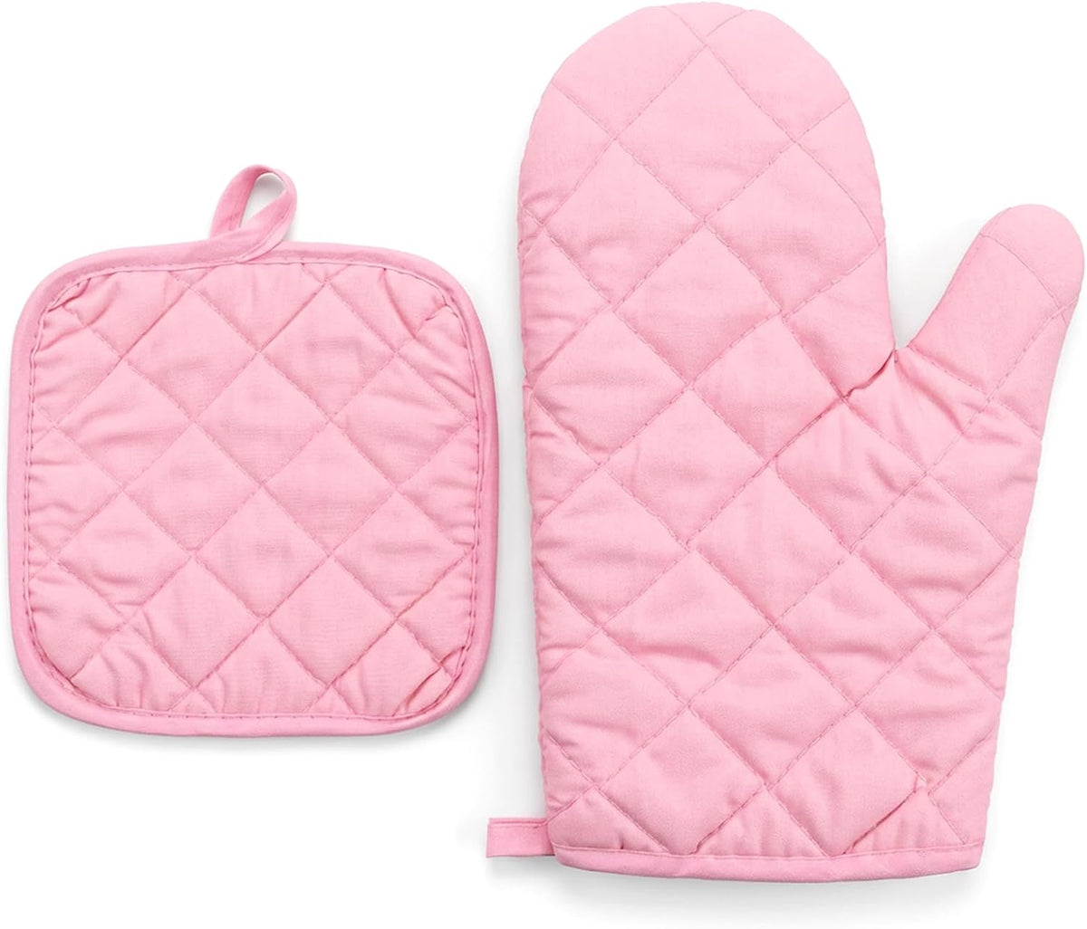 Oven Mitts and Pot Holders Sets, 2 Pcs Heat Resistant 500 °F, Extra Thicken Long Kitchen Cotton Oven Mitt Pot Holder for Cooking Baking Grilling (Pink)