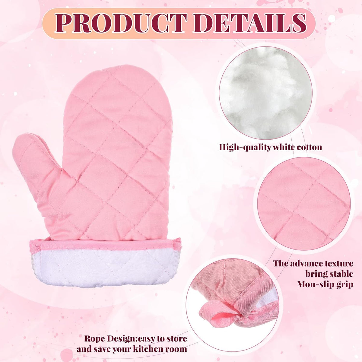 Oven Mitts and Pot Holders Sets, 2 Pcs Heat Resistant 500 °F, Extra Thicken Long Kitchen Cotton Oven Mitt Pot Holder for Cooking Baking Grilling (Pink)