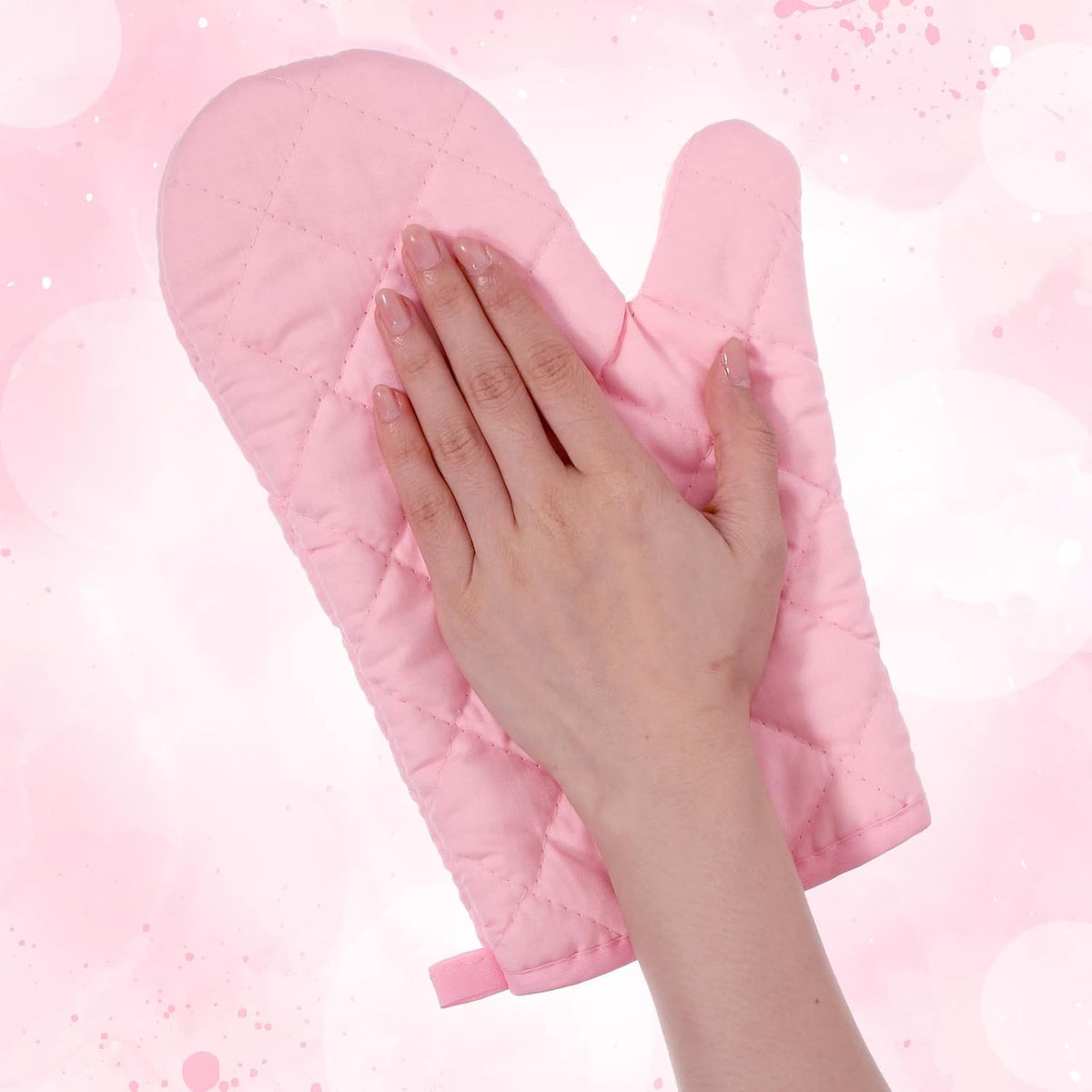 Oven Mitts and Pot Holders Sets, 2 Pcs Heat Resistant 500 °F, Extra Thicken Long Kitchen Cotton Oven Mitt Pot Holder for Cooking Baking Grilling (Pink)