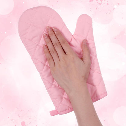 Oven Mitts and Pot Holders Sets, 2 Pcs Heat Resistant 500 °F, Extra Thicken Long Kitchen Cotton Oven Mitt Pot Holder for Cooking Baking Grilling (Pink)