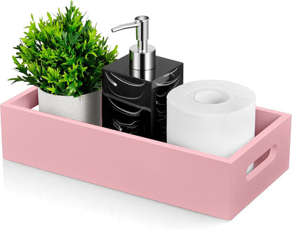 Pink Bathroom Basket for Organizing - Wooden Toilet Tank Paper Basket with Handle for Back of Toilet Tank Top Organizer - Pink Kitchen Bathroom Decor Accessories