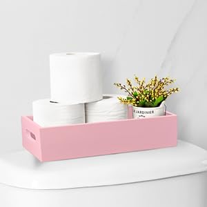 Pink Bathroom Basket for Organizing - Wooden Toilet Tank Paper Basket with Handle for Back of Toilet Tank Top Organizer - Pink Kitchen Bathroom Decor Accessories