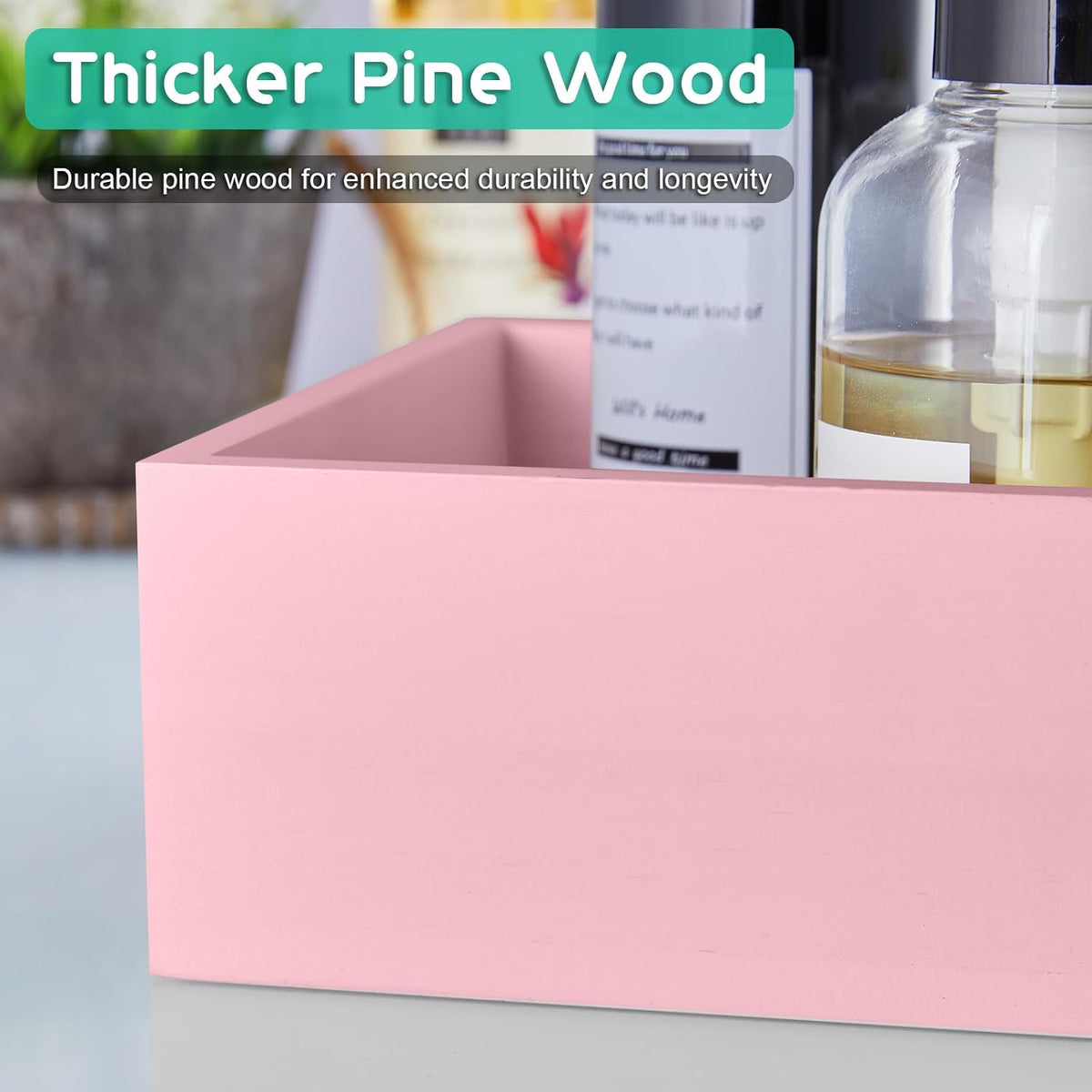 Pink Bathroom Basket for Organizing - Wooden Toilet Tank Paper Basket with Handle for Back of Toilet Tank Top Organizer - Pink Kitchen Bathroom Decor Accessories