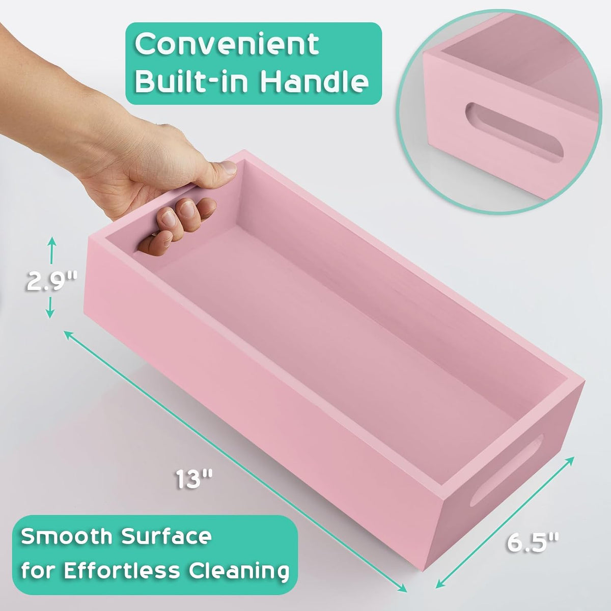 Pink Bathroom Basket for Organizing - Wooden Toilet Tank Paper Basket with Handle for Back of Toilet Tank Top Organizer - Pink Kitchen Bathroom Decor Accessories