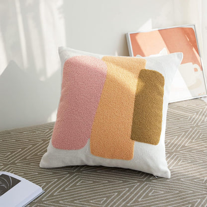 Modern Tufted Chic Pillowcase,Simple Soft Aesthetic Boho Throw Pillow Covers 18x18,Colorful Bohemian Embroidered Sham for Indoor Bed Home Living Room-1 Pcs(Pink Brown Peach)