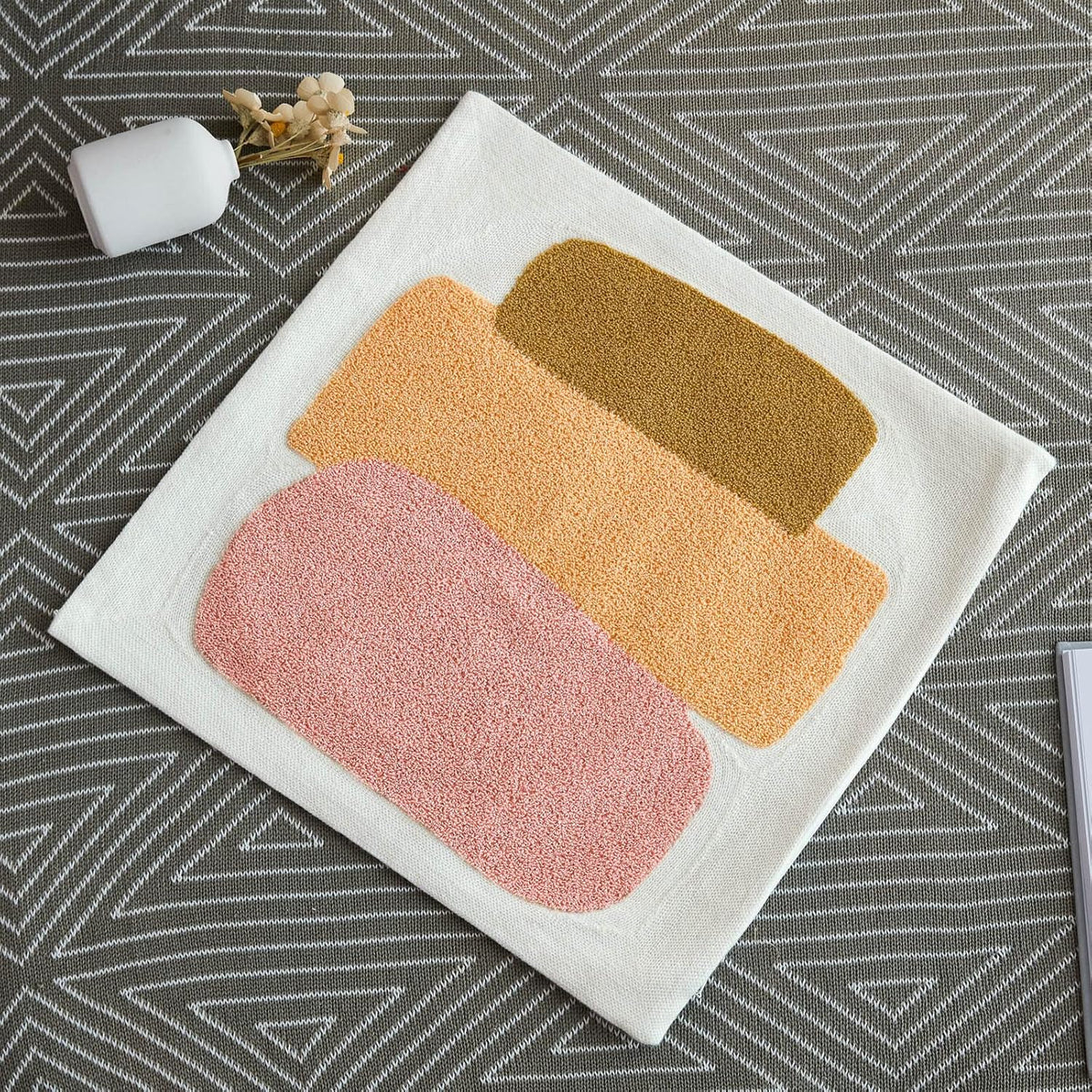 Modern Tufted Chic Pillowcase,Simple Soft Aesthetic Boho Throw Pillow Covers 18x18,Colorful Bohemian Embroidered Sham for Indoor Bed Home Living Room-1 Pcs(Pink Brown Peach)