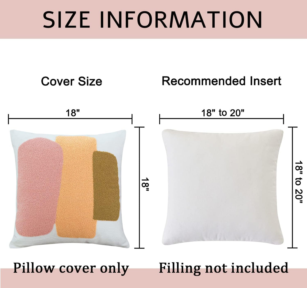 Modern Tufted Chic Pillowcase,Simple Soft Aesthetic Boho Throw Pillow Covers 18x18,Colorful Bohemian Embroidered Sham for Indoor Bed Home Living Room-1 Pcs(Pink Brown Peach)