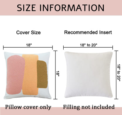 Modern Tufted Chic Pillowcase,Simple Soft Aesthetic Boho Throw Pillow Covers 18x18,Colorful Bohemian Embroidered Sham for Indoor Bed Home Living Room-1 Pcs(Pink Brown Peach)