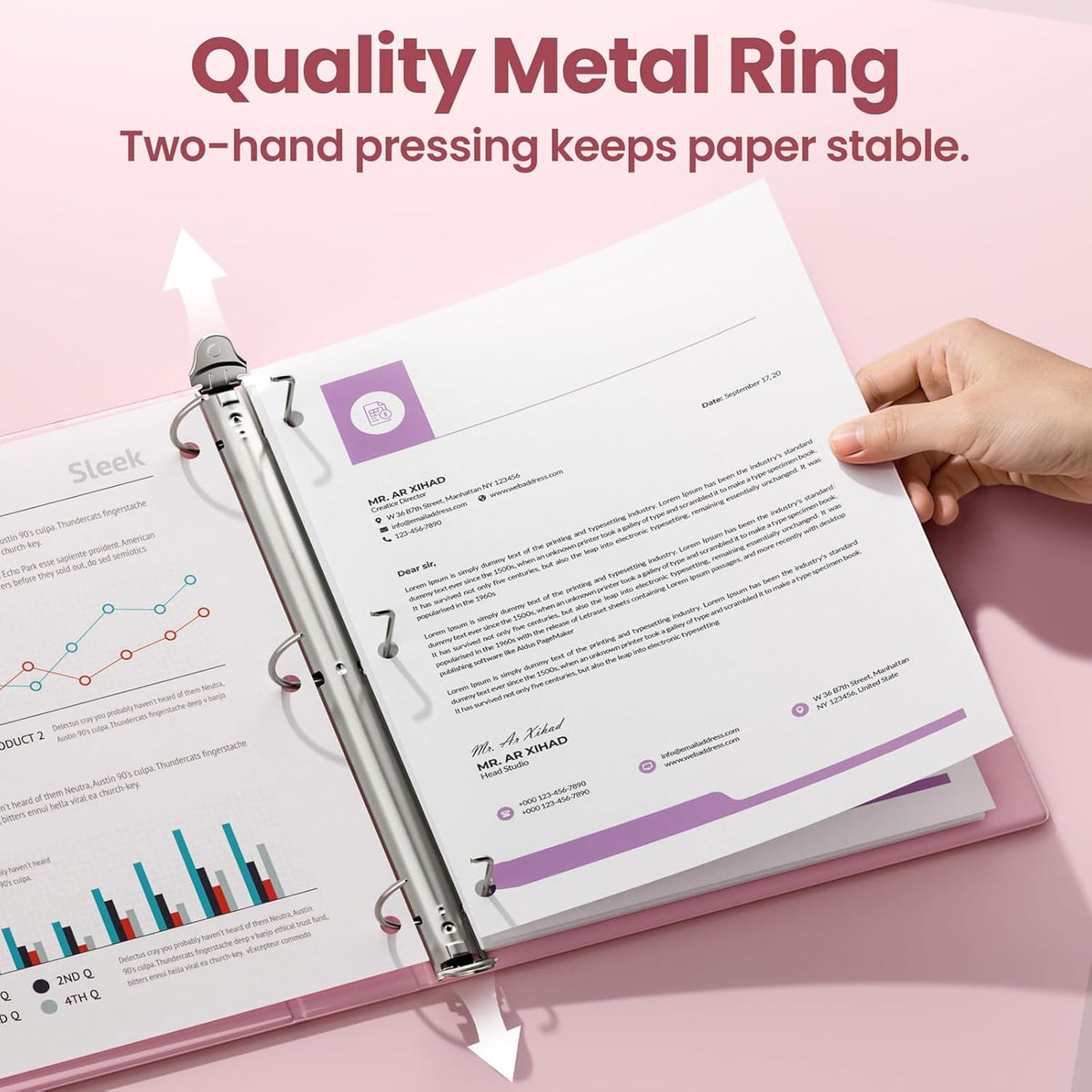 3 Ring Binder, 1 Inch D Ring, Clear View PVC-Free (Fit 8.5x11 Inches), Pink, 1 Pack