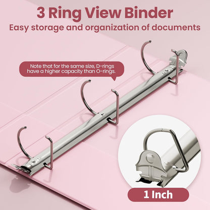 3 Ring Binder, 1 Inch D Ring, Clear View PVC-Free (Fit 8.5x11 Inches), Pink, 1 Pack