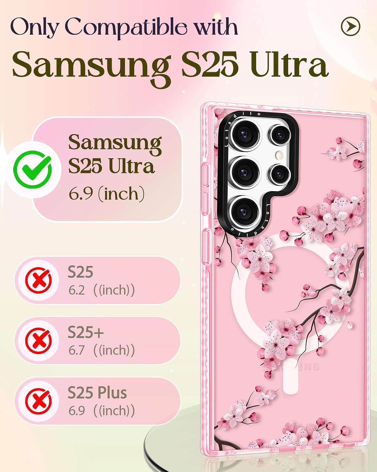 for Samsung Galaxy S25 Ultra Case for Women, Peach Blossom
