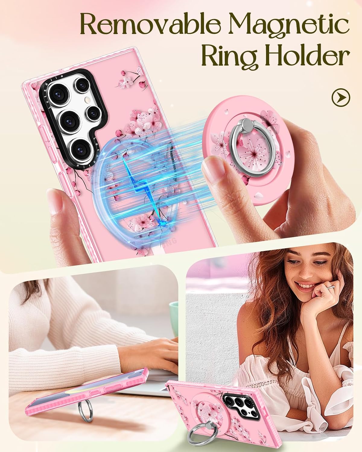 for Samsung Galaxy S25 Ultra Case for Women, Peach Blossom