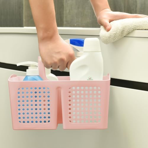 Portable Shower Caddy Basket with 3 Compartments and Handle, Pink