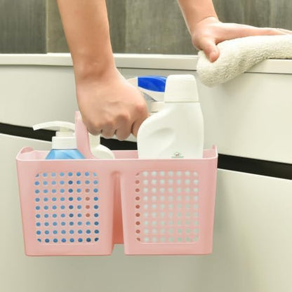 Portable Shower Caddy Basket with 3 Compartments and Handle, Pink