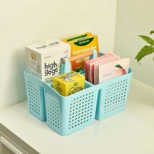 Portable Shower Caddy Basket with 3 Compartments and Handle, Pink