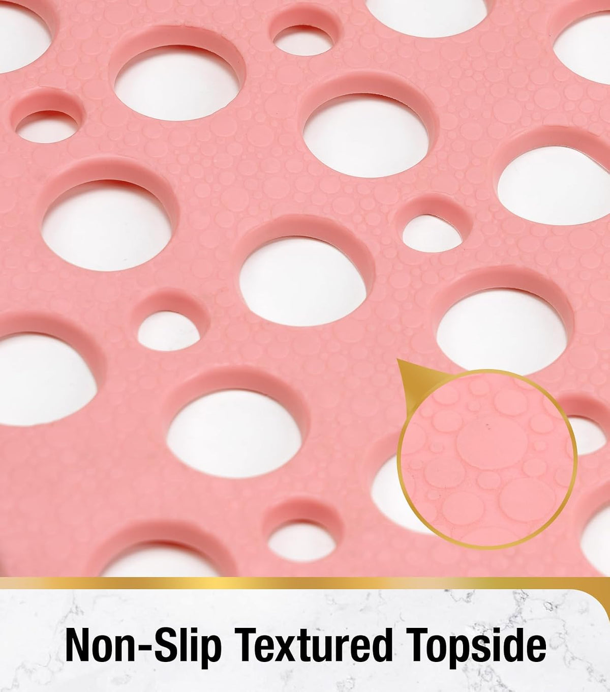 Shower Mat Anti Slip, 21x21 Inch No Odor Soft TPE Bathroom Shower Stall Floor Mat, Square Bath Mat for Tub Non Slip with Suction Cups and Drain Holes, Machine Washable, Soft on Feet, Pink