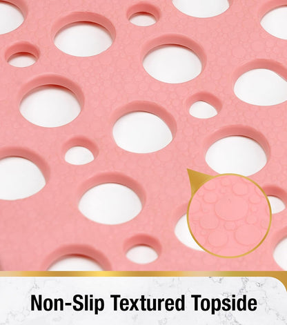 Shower Mat Anti Slip, 21x21 Inch No Odor Soft TPE Bathroom Shower Stall Floor Mat, Square Bath Mat for Tub Non Slip with Suction Cups and Drain Holes, Machine Washable, Soft on Feet, Pink