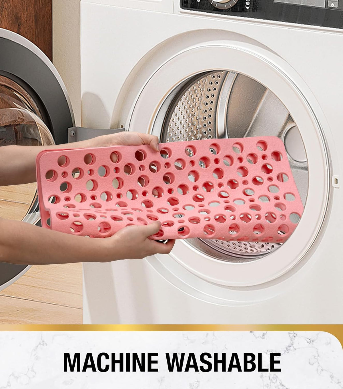 Shower Mat Anti Slip, 21x21 Inch No Odor Soft TPE Bathroom Shower Stall Floor Mat, Square Bath Mat for Tub Non Slip with Suction Cups and Drain Holes, Machine Washable, Soft on Feet, Pink