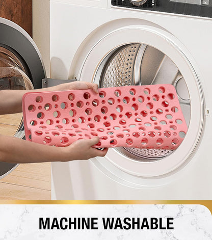 Shower Mat Anti Slip, 21x21 Inch No Odor Soft TPE Bathroom Shower Stall Floor Mat, Square Bath Mat for Tub Non Slip with Suction Cups and Drain Holes, Machine Washable, Soft on Feet, Pink