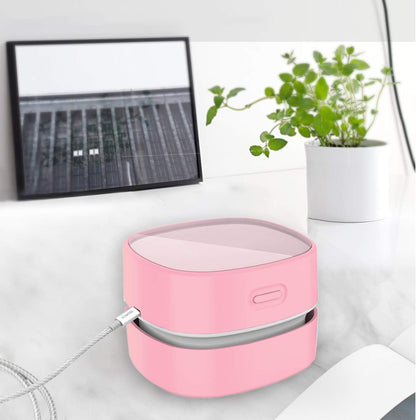 Desktop Vacuum Cleaner,Mini Table dust Sweeper Energy Saving,High Endurance up to 400 mins,Cordless&360º Rotatable Design for Cleaning Hairs,Crumbs,Computer Keyboard (Pink Charging)