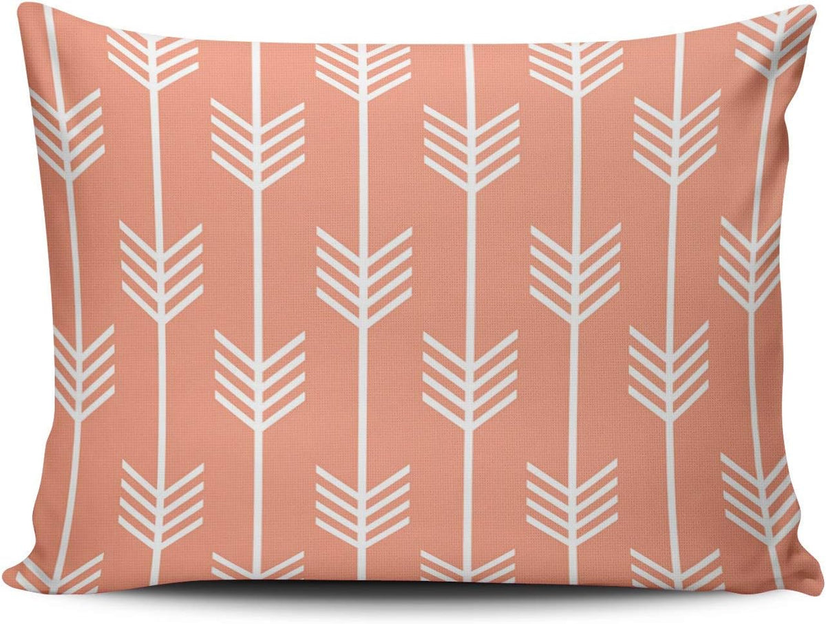 Decorative Pillowcases Coral and White Modern Arrow Fletching Pattern Peach Customizable Cushion Rectangle Boudoir Size 12x20 inch Throw Pillow Cover Case Hidden Zipper One Side Design Printed
