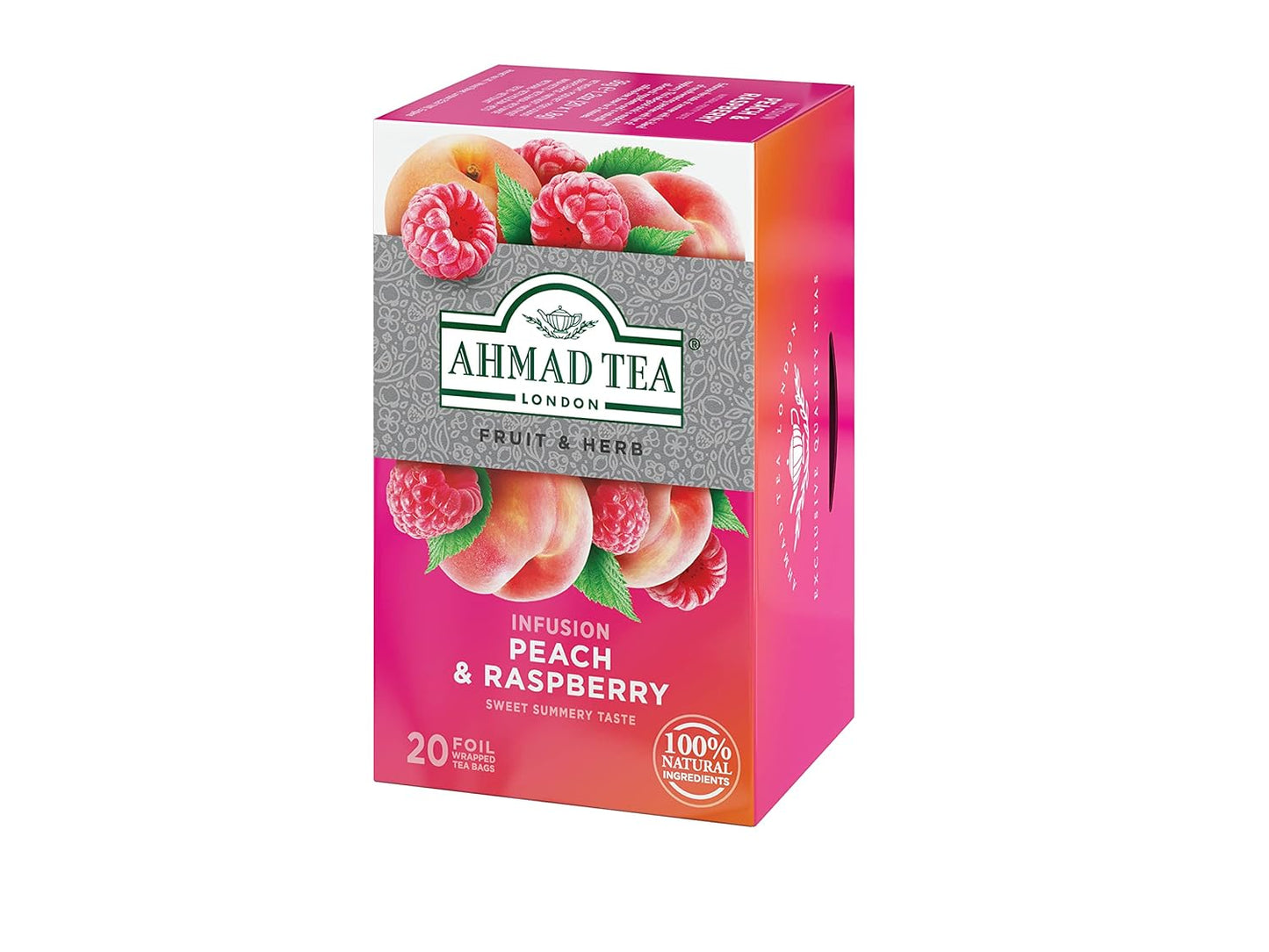 Ahmad Tea Infusions, Peach and Raspberry Teabags, 20 ct (Pack of 6) - Decaffeinated & Sugar-Free