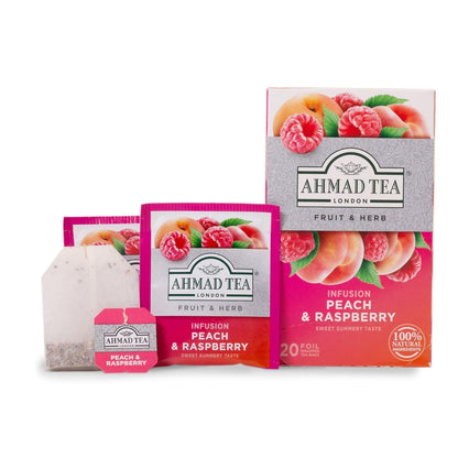 Ahmad Tea Infusions, Peach and Raspberry Teabags, 20 ct (Pack of 6) - Decaffeinated & Sugar-Free