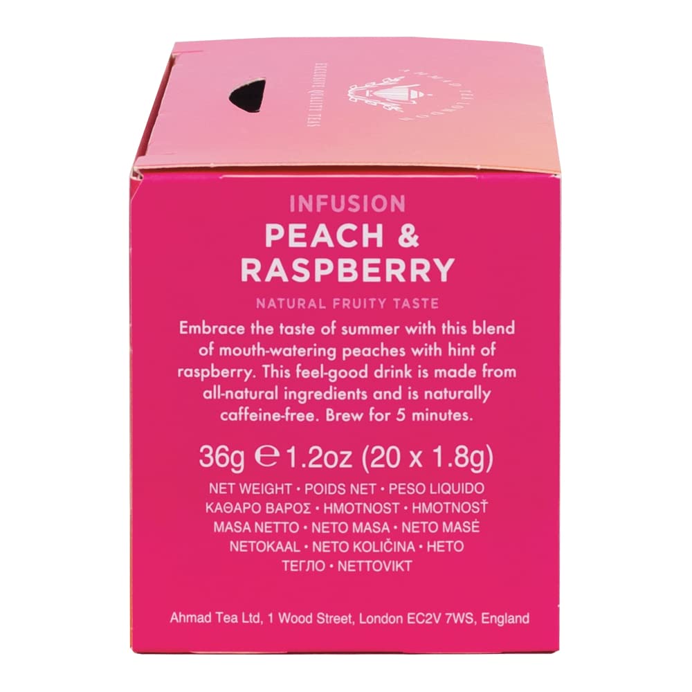 Ahmad Tea Infusions, Peach and Raspberry Teabags, 20 ct (Pack of 6) - Decaffeinated & Sugar-Free