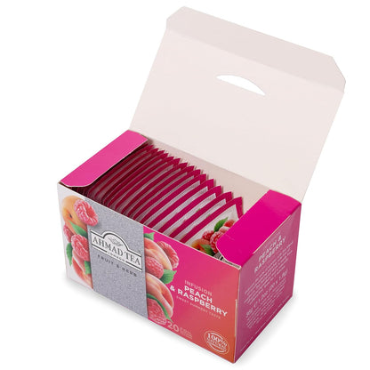 Ahmad Tea Infusions, Peach and Raspberry Teabags, 20 ct (Pack of 6) - Decaffeinated & Sugar-Free