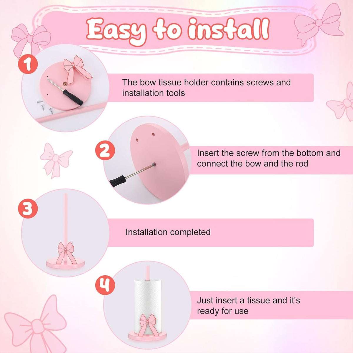 Pink Bow Paper Tissue Holders Bow Wooden Decorative Towel Holder