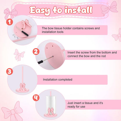 Pink Bow Paper Tissue Holders Bow Wooden Decorative Towel Holder