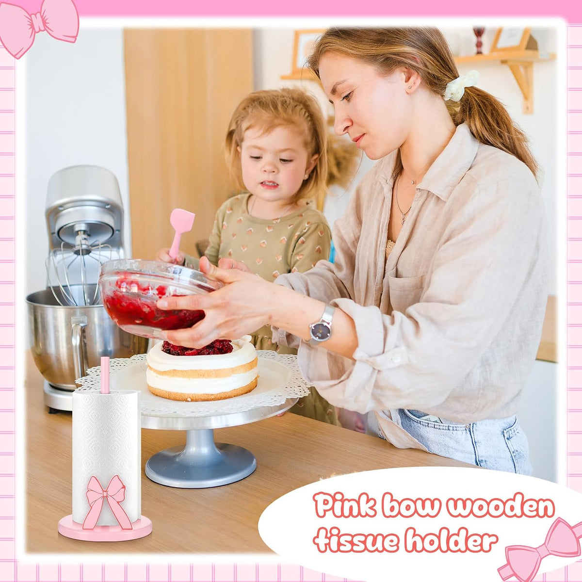 Pink Bow Paper Tissue Holders Bow Wooden Decorative Towel Holder