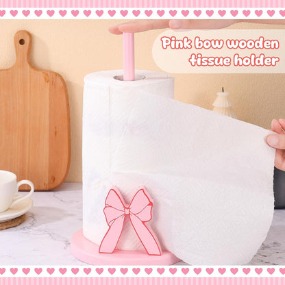 Pink Bow Paper Tissue Holders Bow Wooden Decorative Towel Holder