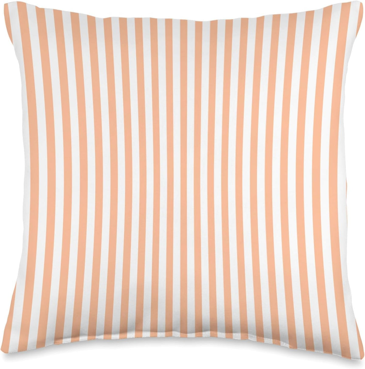 PEACH AND WHITE NARROW WIDTH STRIPES Throw Pillow